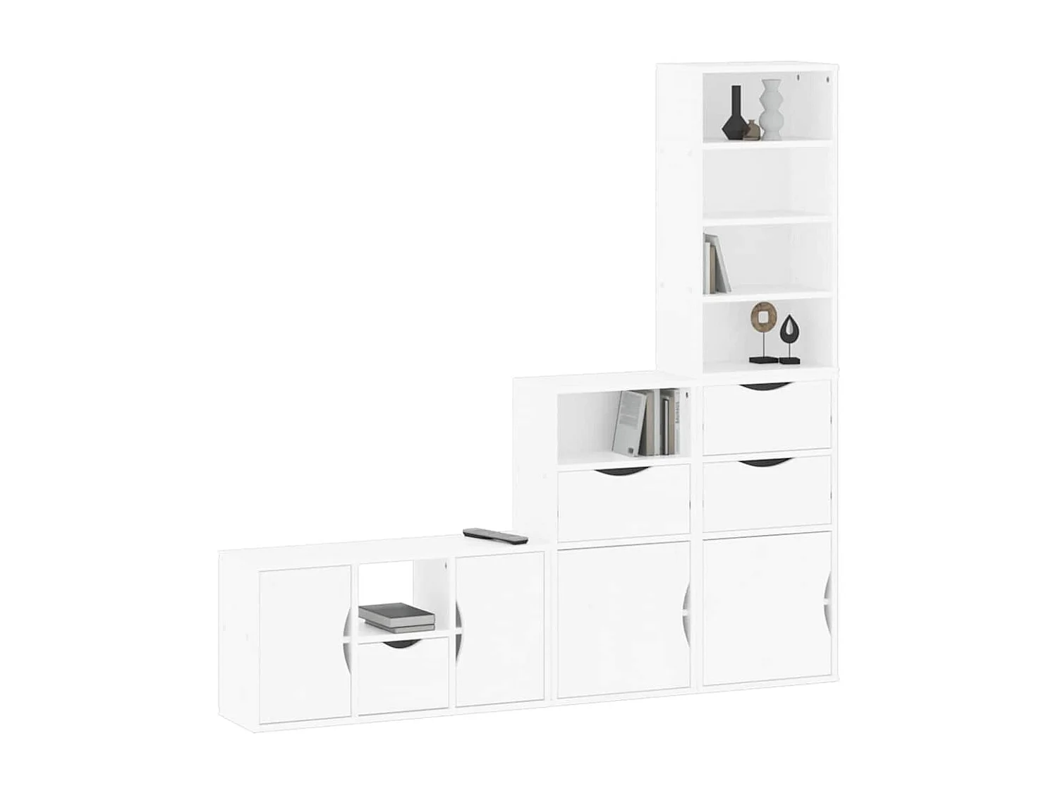 Meubles TV 4 pièces avec rangement ODDA blanc bois de pin massif