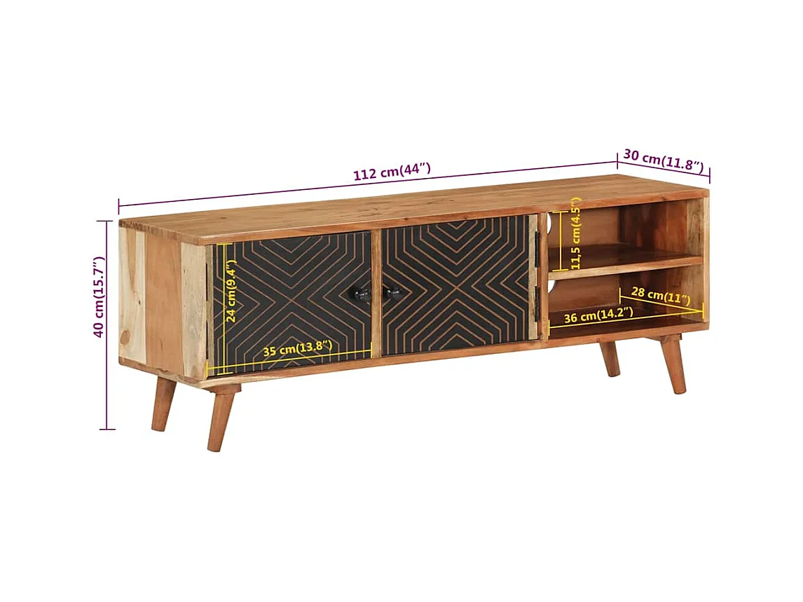 Meuble TV 112x30x40 cm bois d'acacia massif