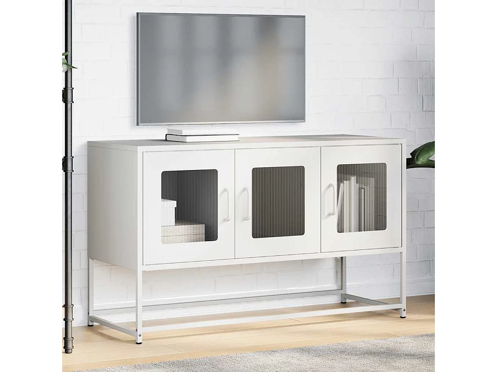 Meuble TV blanc 100,5x39x60,5 cm acier laminé à froid