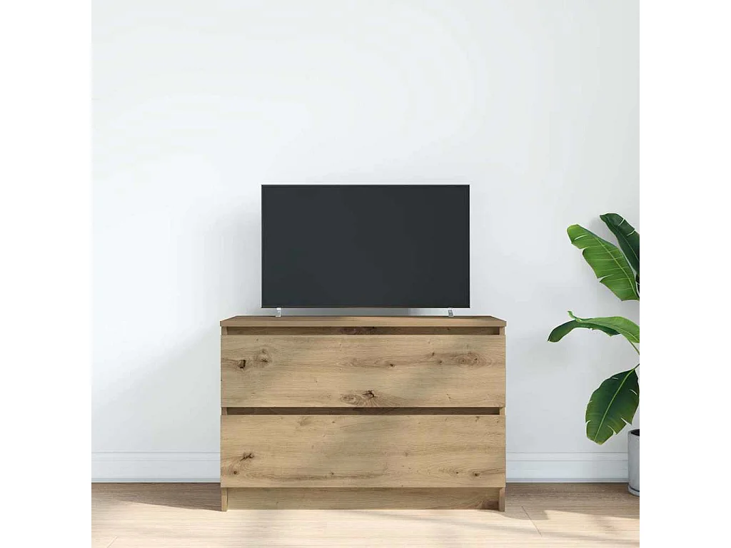 Meuble TV chêne artisanal 80x35x54 cm bois d'ingénierie