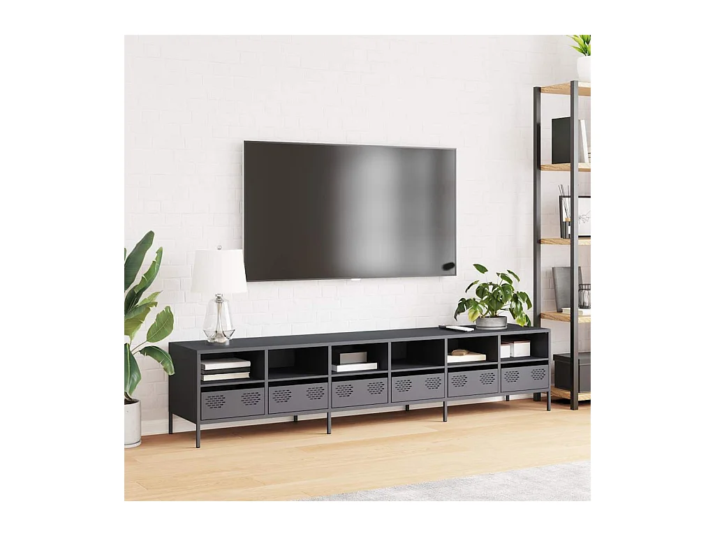 Meuble TV anthracite 202x39x43,5 cm acier laminé à froid