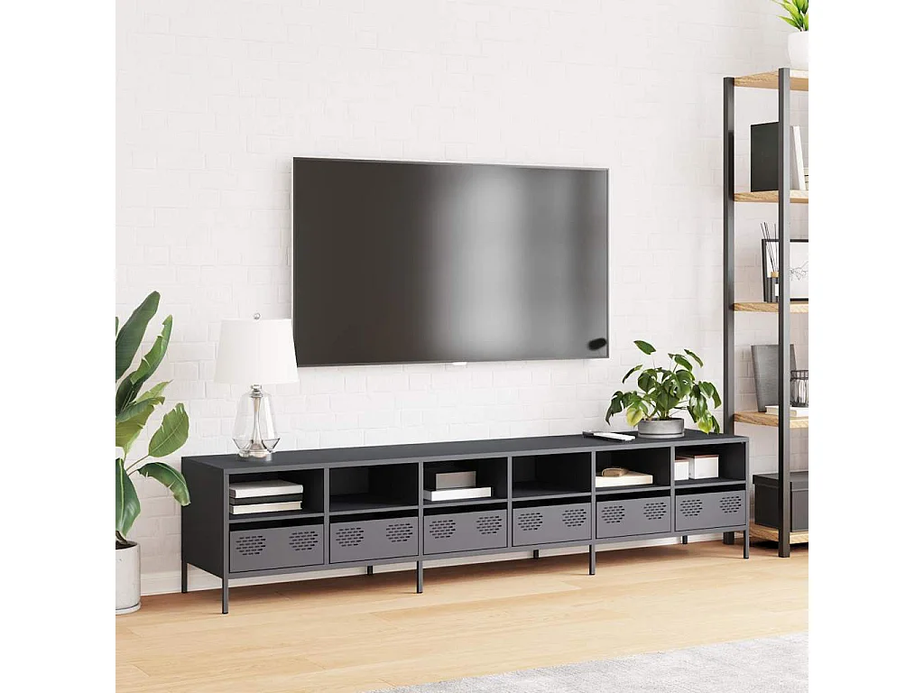 Meuble TV anthracite 202x39x43,5 cm acier laminé à froid