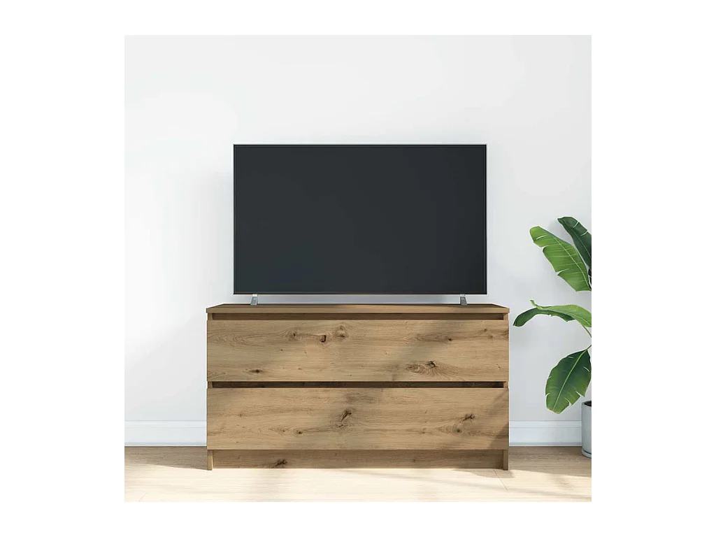 Meuble TV chêne artisanal 100x35x54 cm bois d'ingénierie