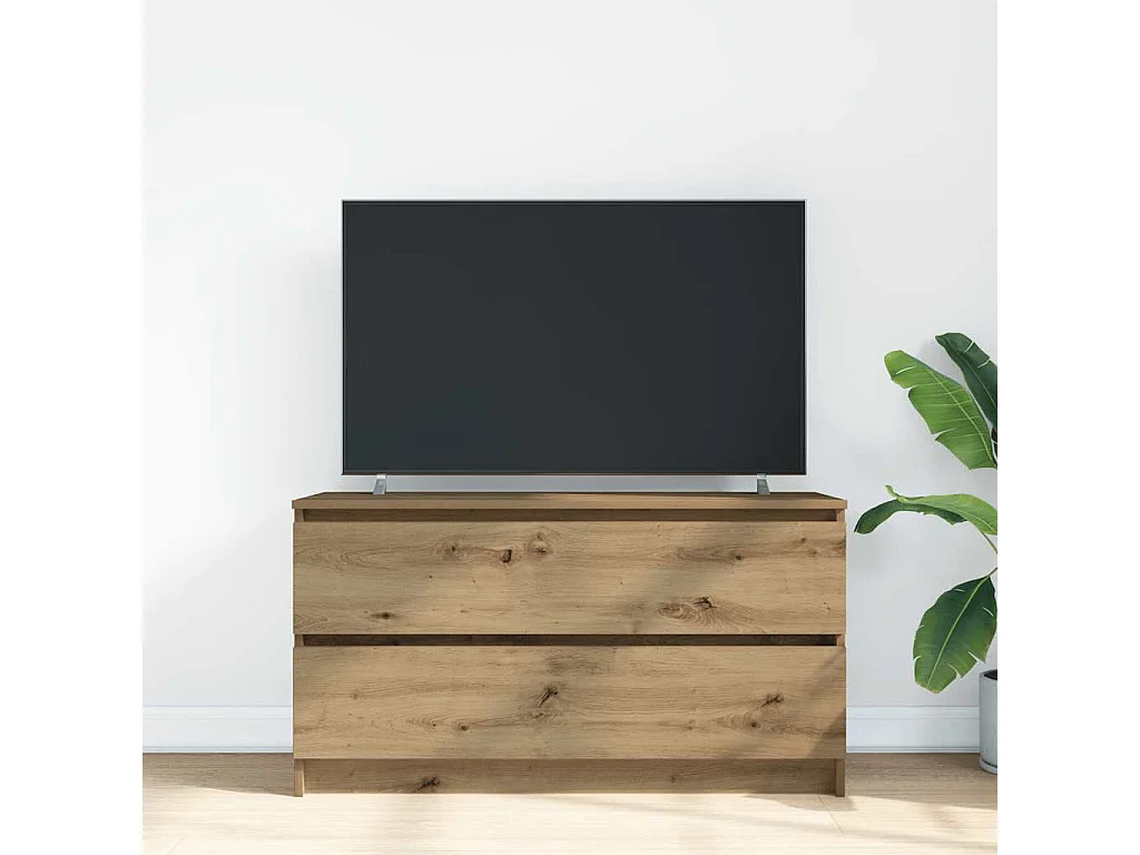 Meuble TV chêne artisanal 100x35x54 cm bois d'ingénierie