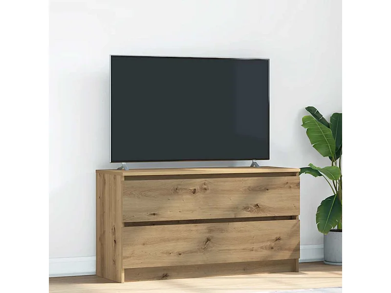 Meuble TV chêne artisanal 100x35x54 cm bois d'ingénierie