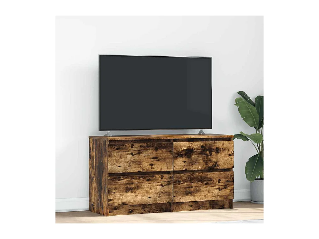 Meuble TV chêne fumé 100x35x54 cm bois d'ingénierie