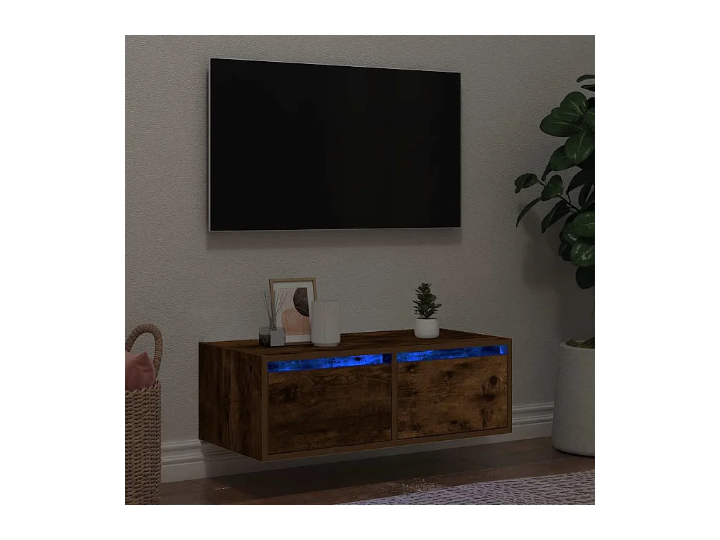 Meuble TV avec lumières LED chêne fumé 75x35,5x25 cm