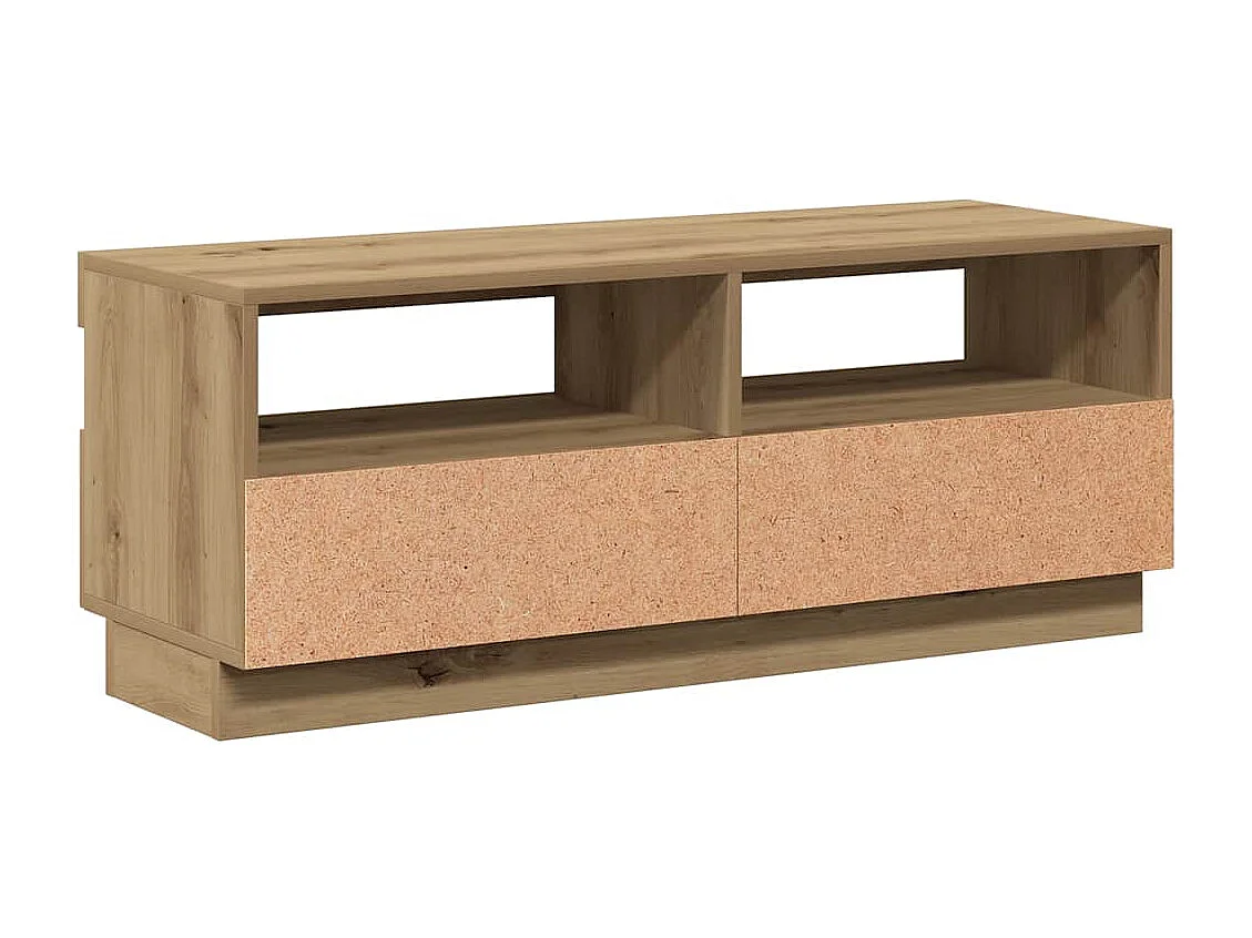 Tv-meubel met LED 100x35x40 cm bewerkt hout artisanaal eiken