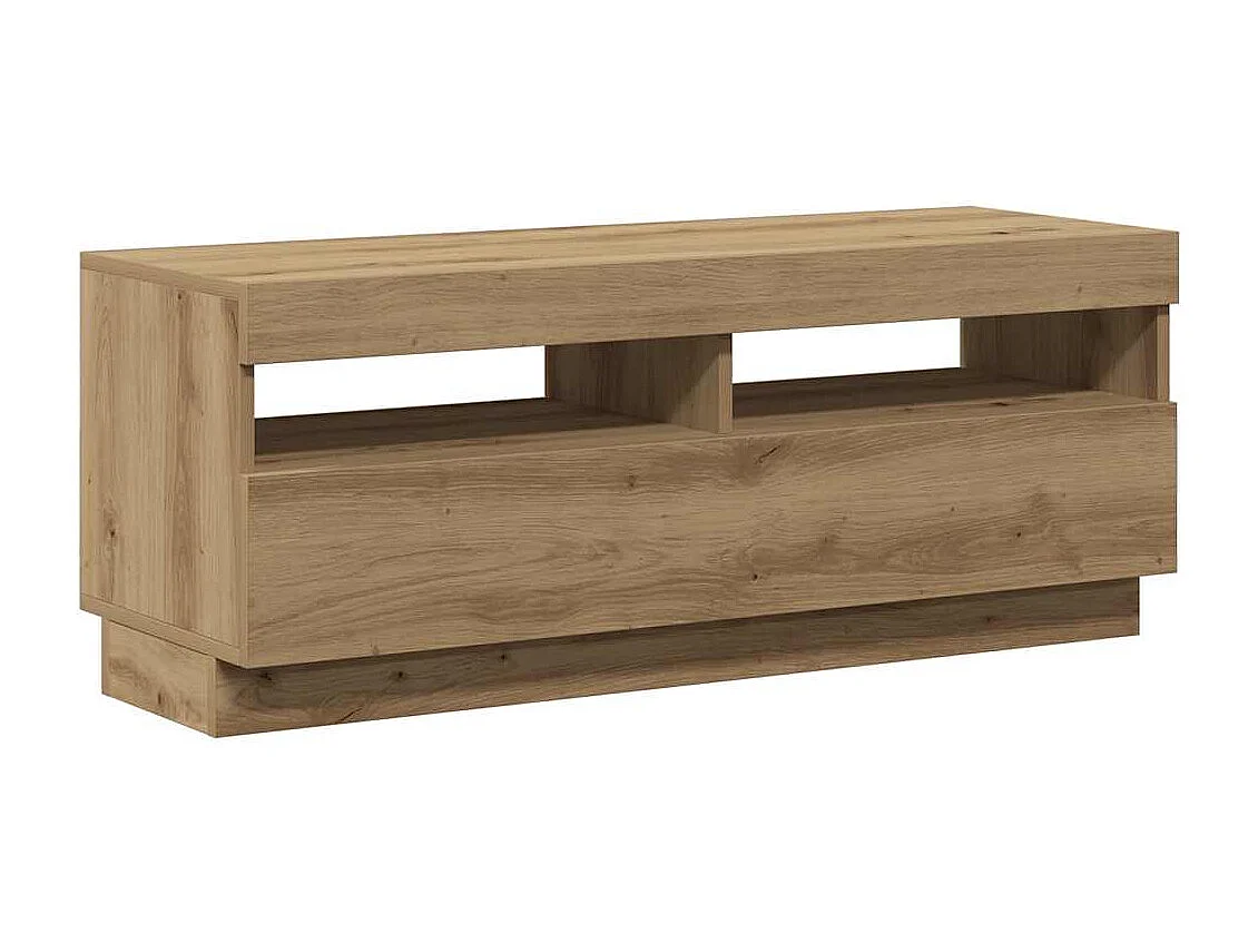 Tv-meubel met LED 100x35x40 cm bewerkt hout artisanaal eiken