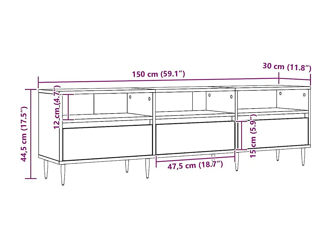 Meuble TV chêne artisanal 150x30x44,5 cm bois d'ingénierie