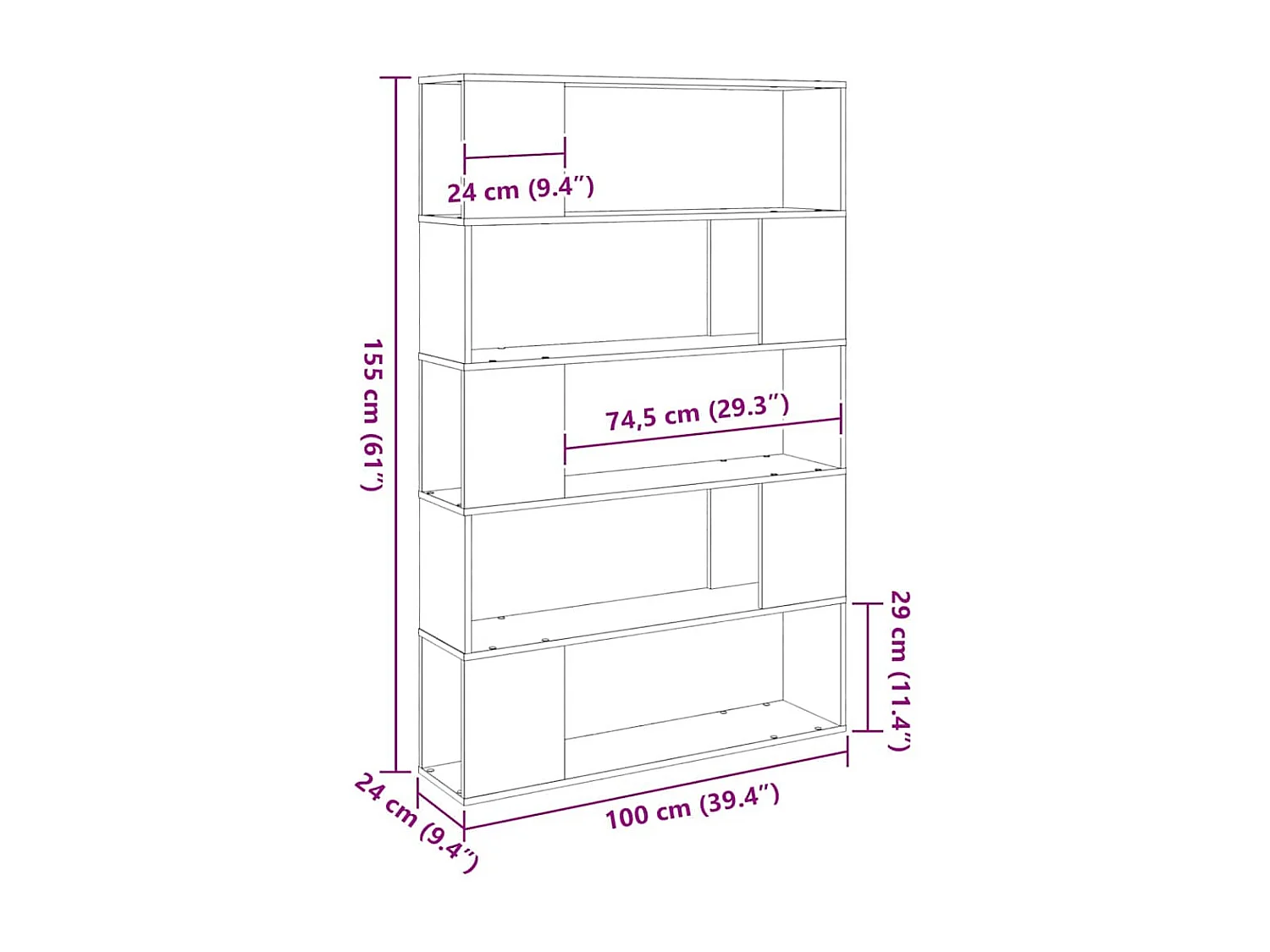Meuble TV Noir 100 x 24 x 155 cm