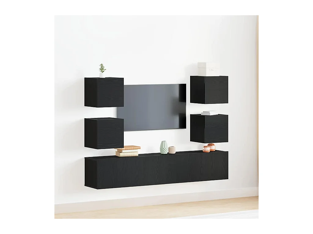 Meuble TV 6 pièces Noir 160 x 30 x 30 cm Bois d'ingénierie