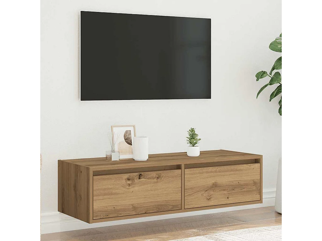 Meuble TV avec lumières LED chêne artisanal 100X35,5x25 cm