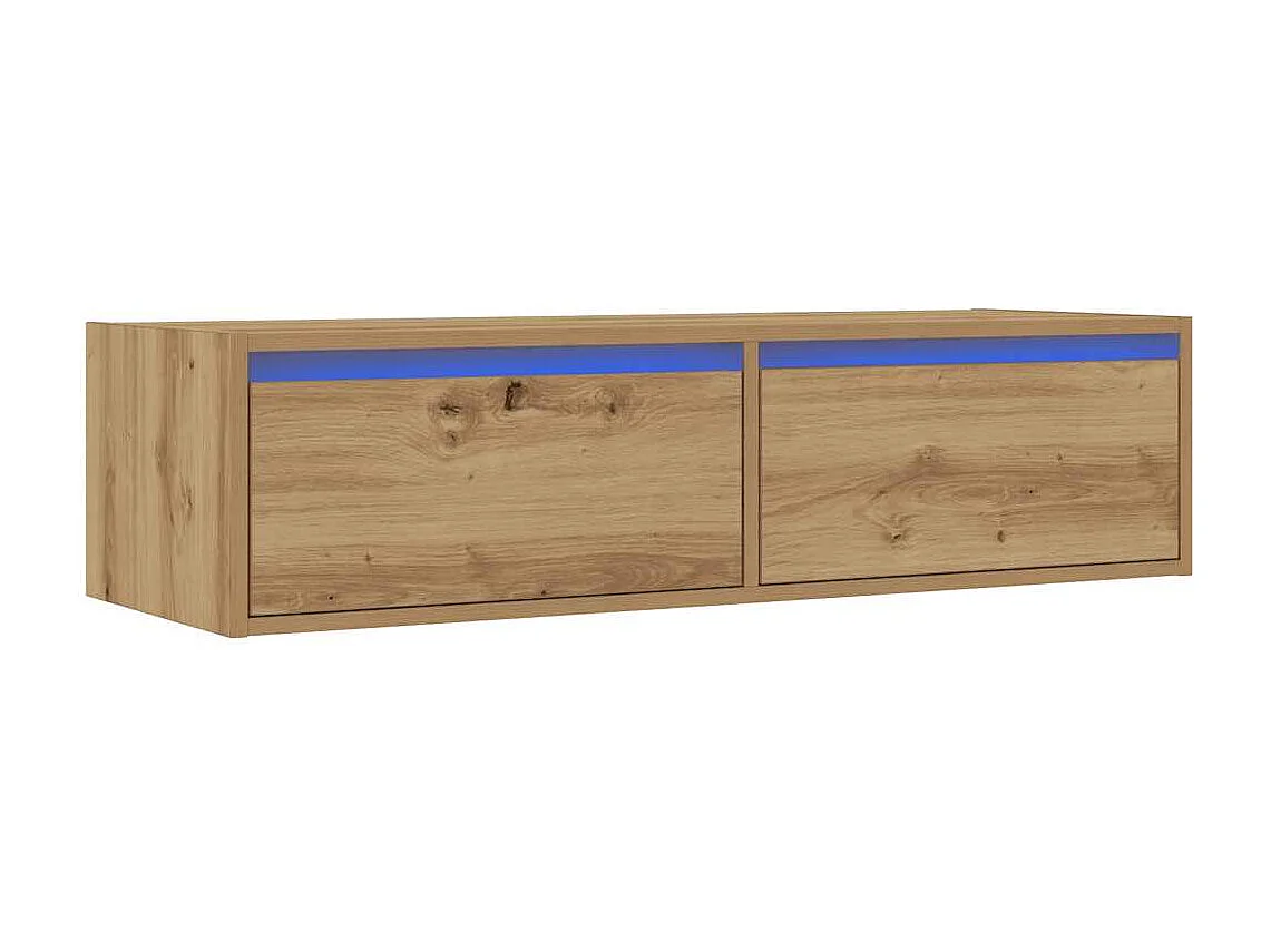 Meuble TV avec lumières LED chêne artisanal 100X35,5x25 cm