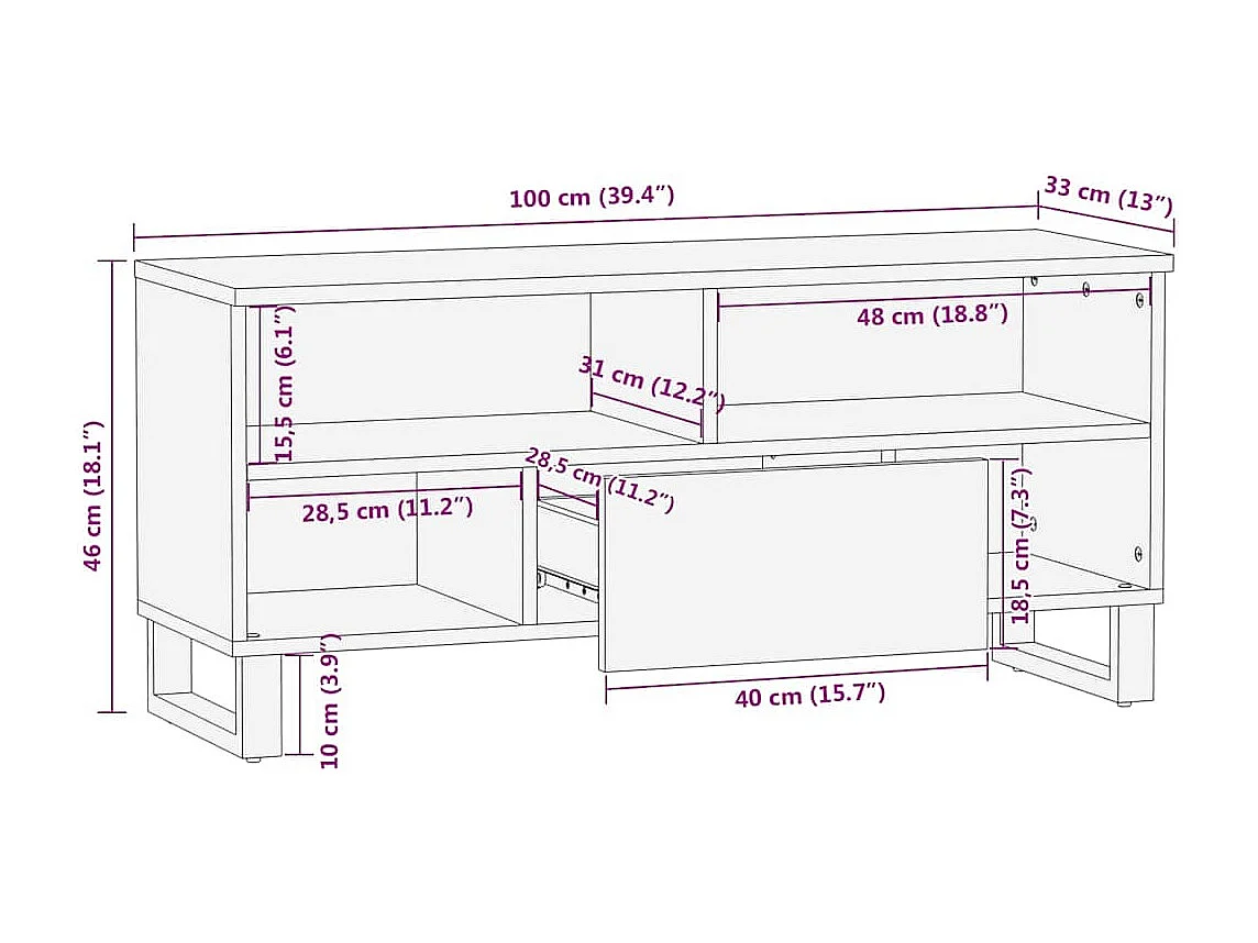 Meuble TV Marron 105 x 33 x 46 cm bois de manguier massif