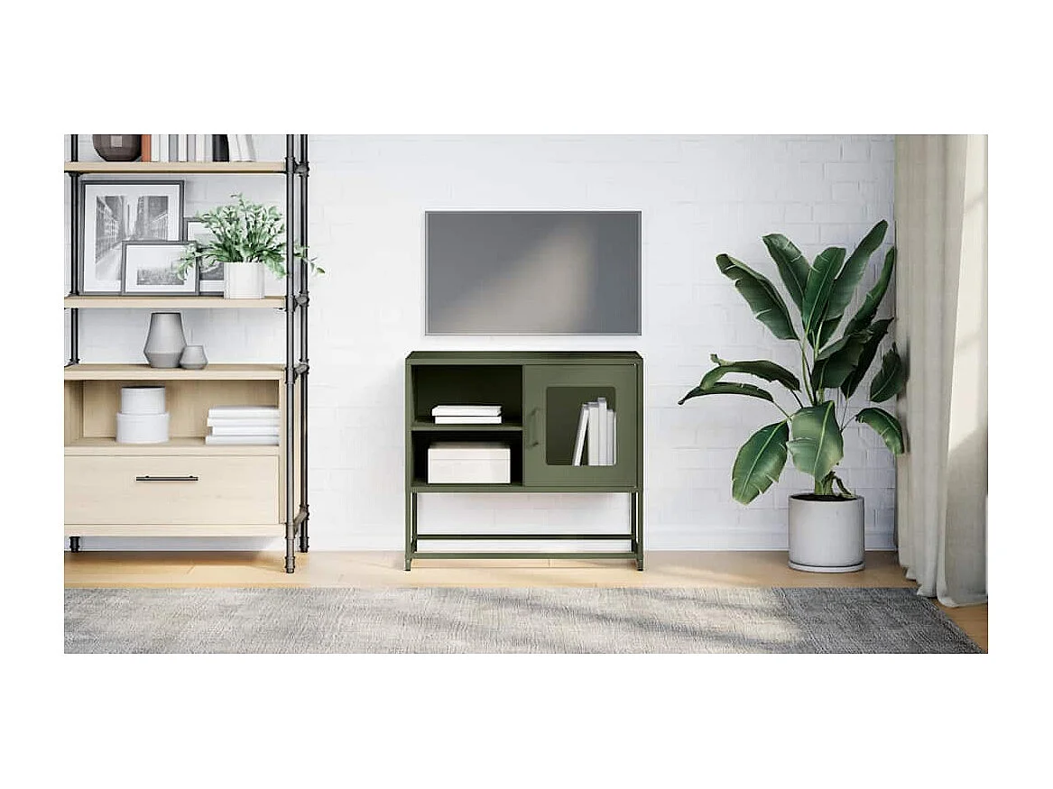 Meuble TV vert olive 68x39x60,5 cm acier