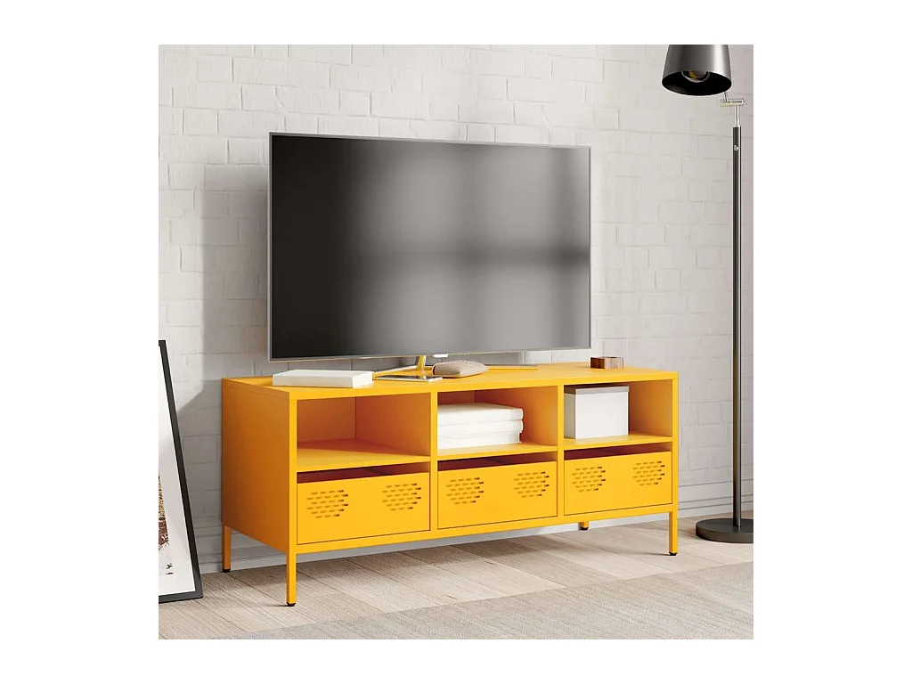 Meuble TV jaune moutarde 101,5x39x43,5 cm acier laminé à froid