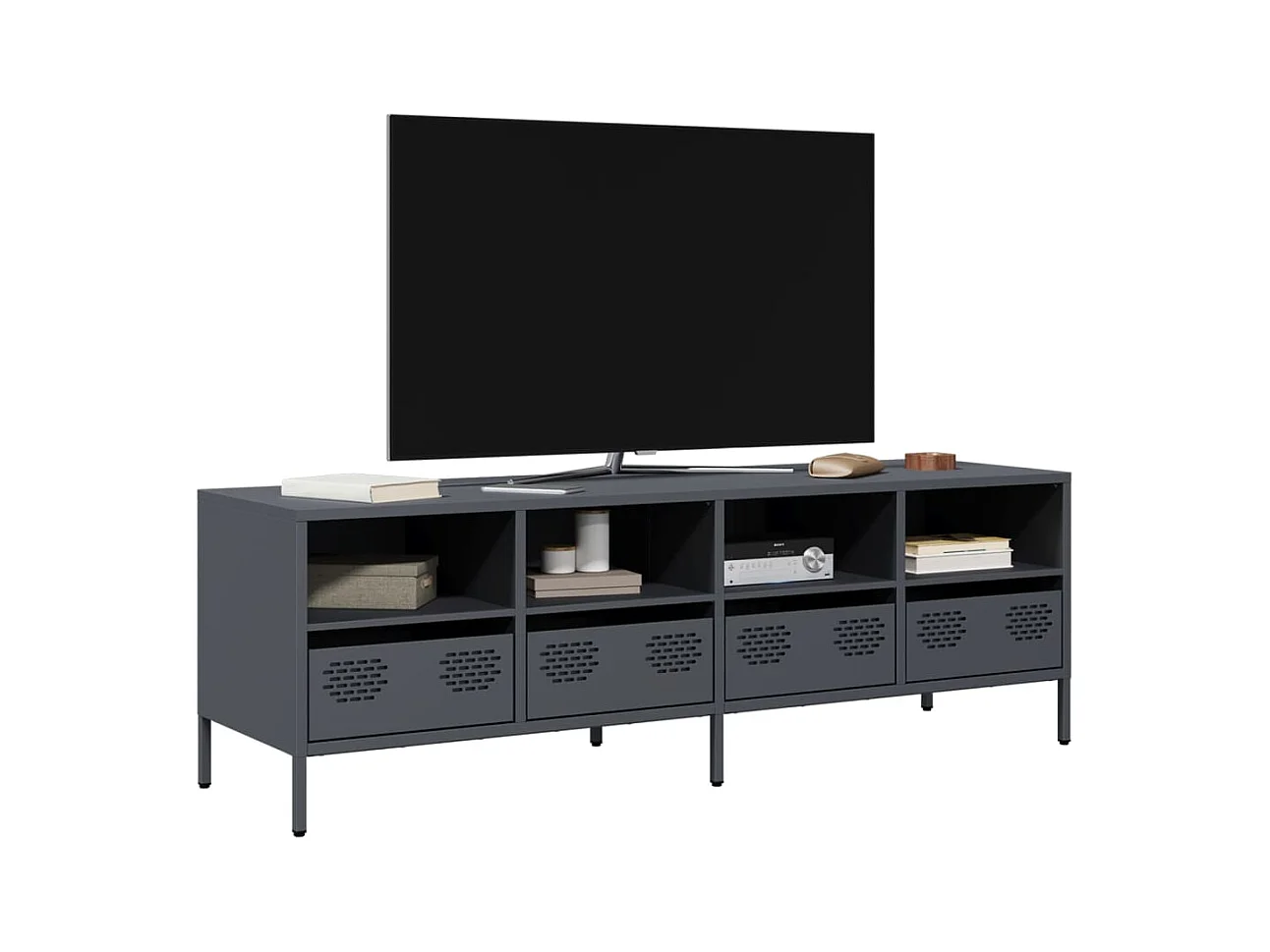 Meuble TV anthracite 135x39x43,5 cm acier laminé à froid