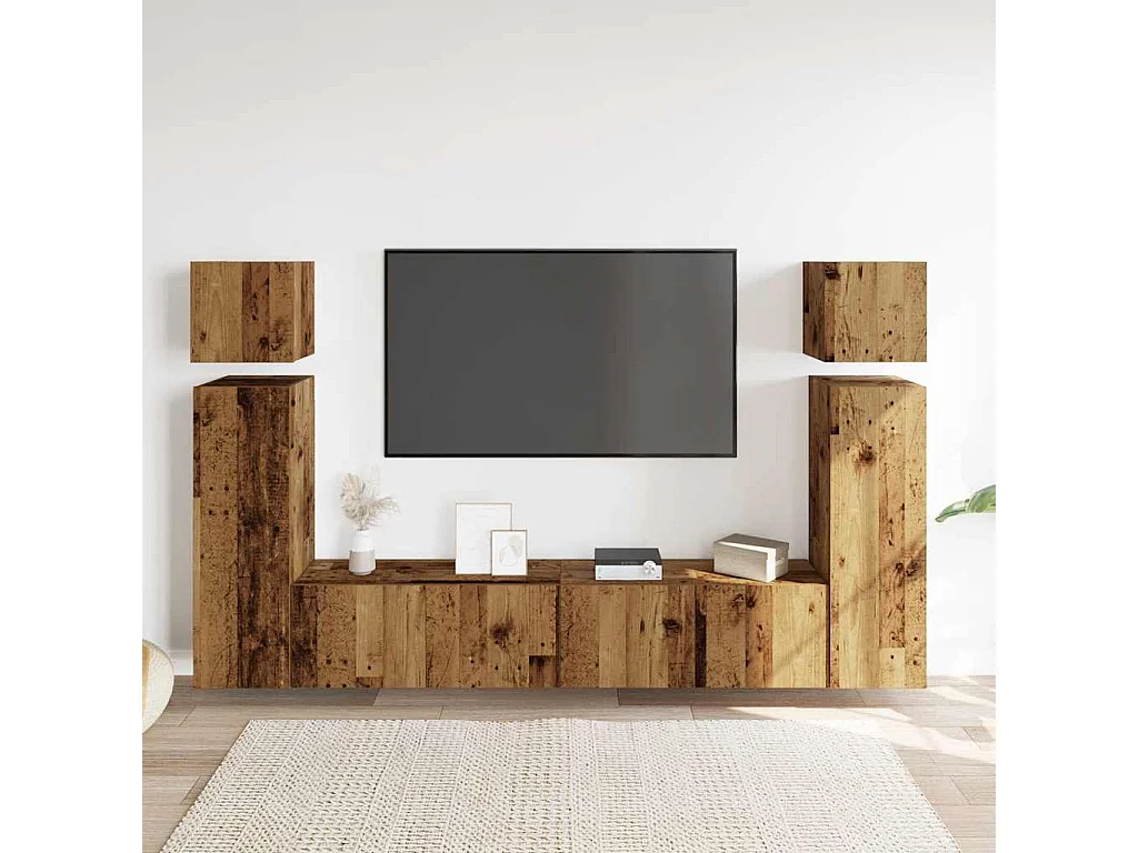 Ensemble de meuble TV mural 8 pièces vieux bois bois d'ingénierie