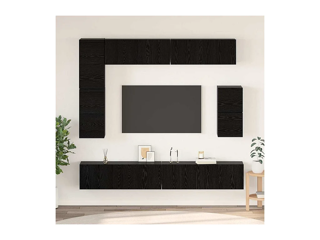 Ensemble meuble TV 8 pièces Chêne noir Bois d'ingénierie