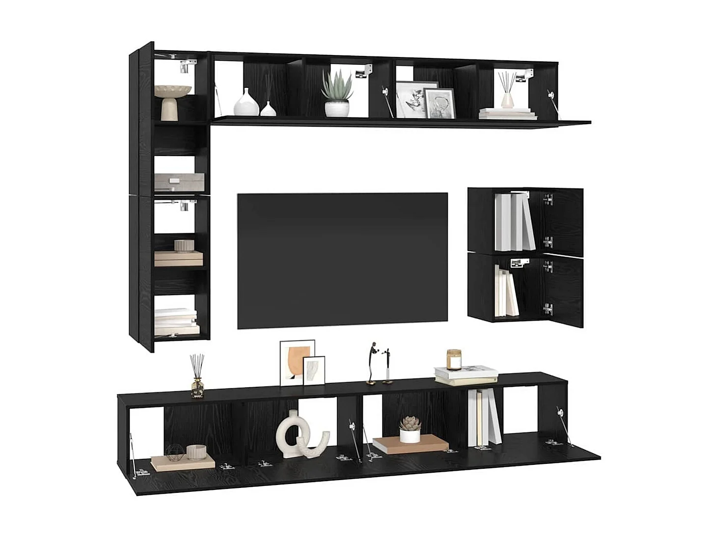 Conjunto de mueble de TV 8 pcs Roble Negro Madera contrachapada