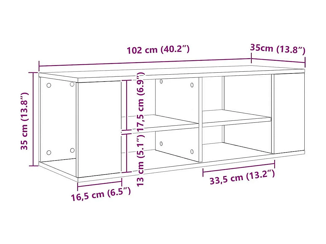 Meuble TV mural Chêne noir 102 x 35 x 35 cm Bois d'ingénierie