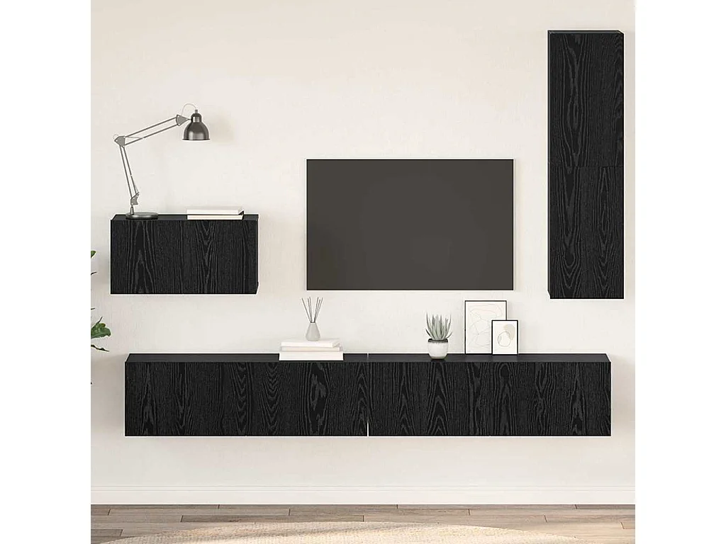 Meuble TV mural Montage mural 4 pièces Chêne noir 200 x 30 x 30 cm