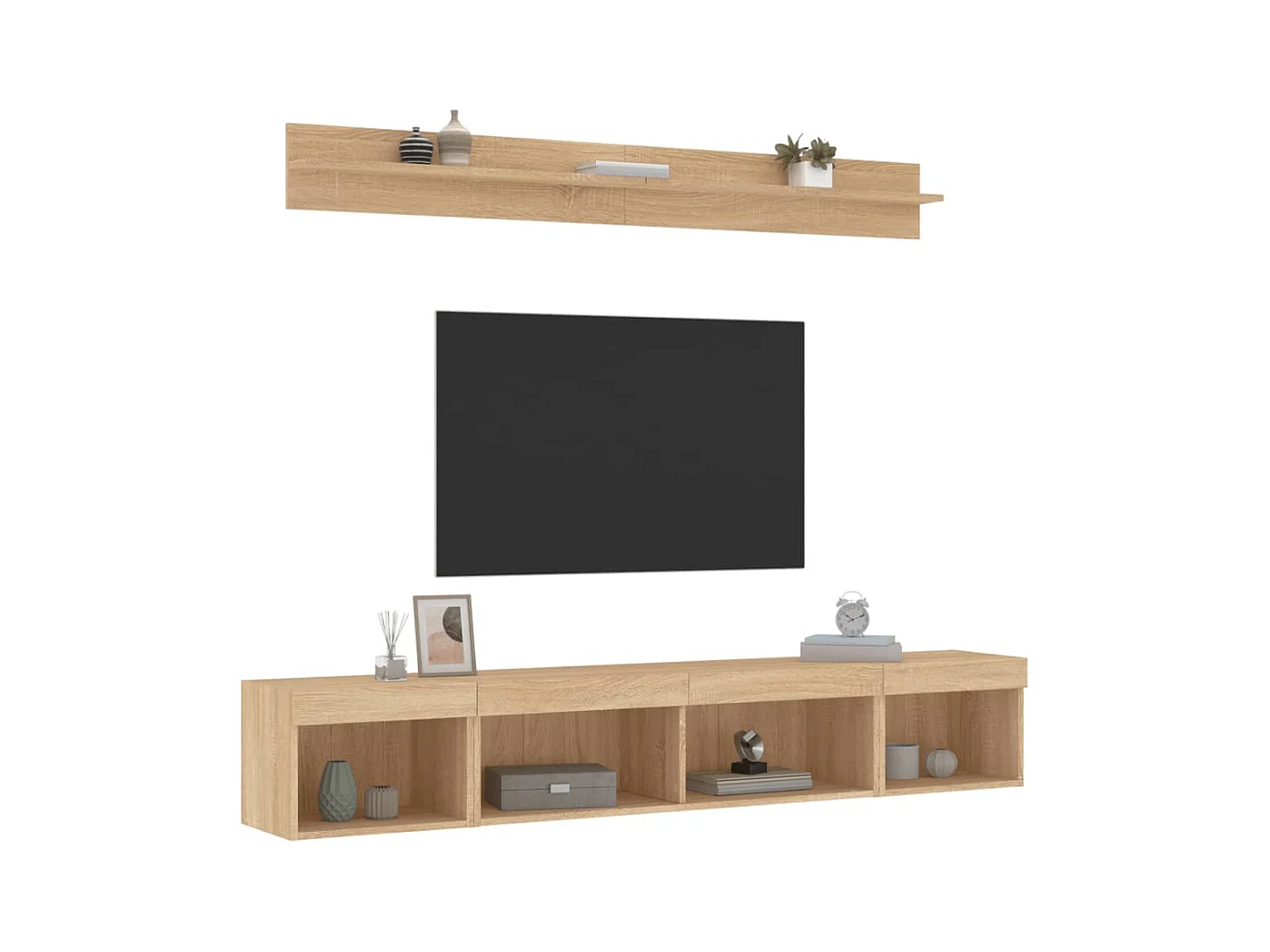 Unités murales TV avec LED 5 pièces chêne sonoma bois d'ingénierie