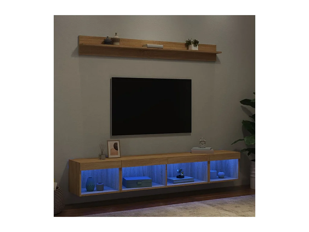 Muebles TV pared con LED 5 pzas madera ingeniería roble Sonoma