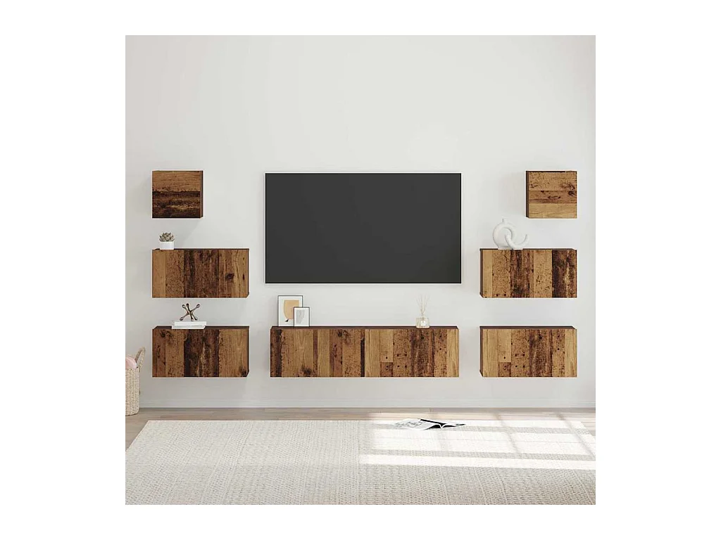 Ensemble meuble TV 8 pièces Bois ancien 60 x 30 x 30 cm