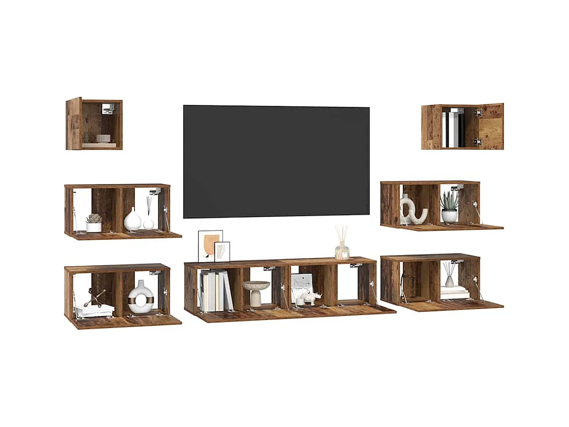 Ensemble meuble TV 8 pièces Bois ancien 60 x 30 x 30 cm