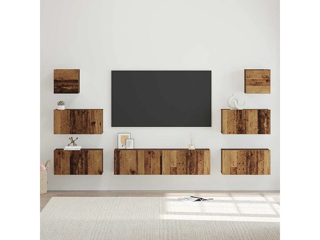 Ensemble meuble TV 8 pièces Bois ancien 60 x 30 x 30 cm