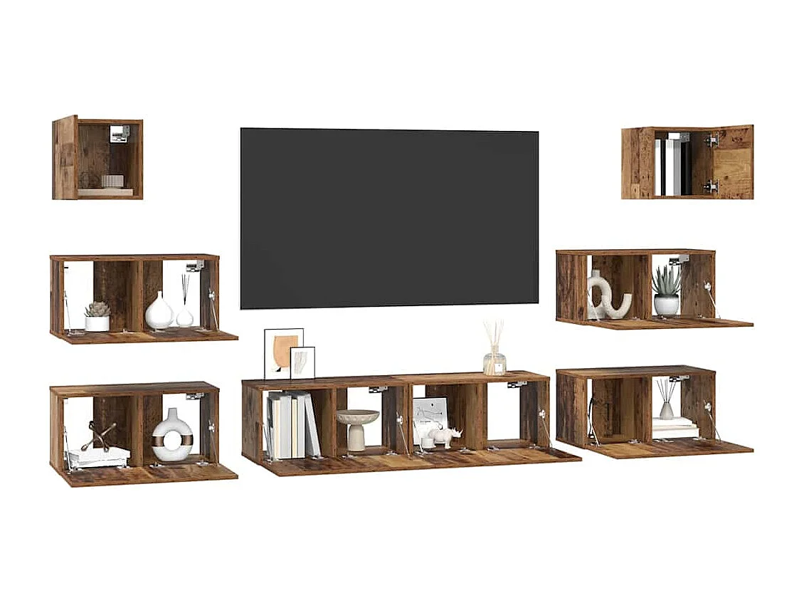 Ensemble meuble TV 8 pièces Bois ancien 60 x 30 x 30 cm