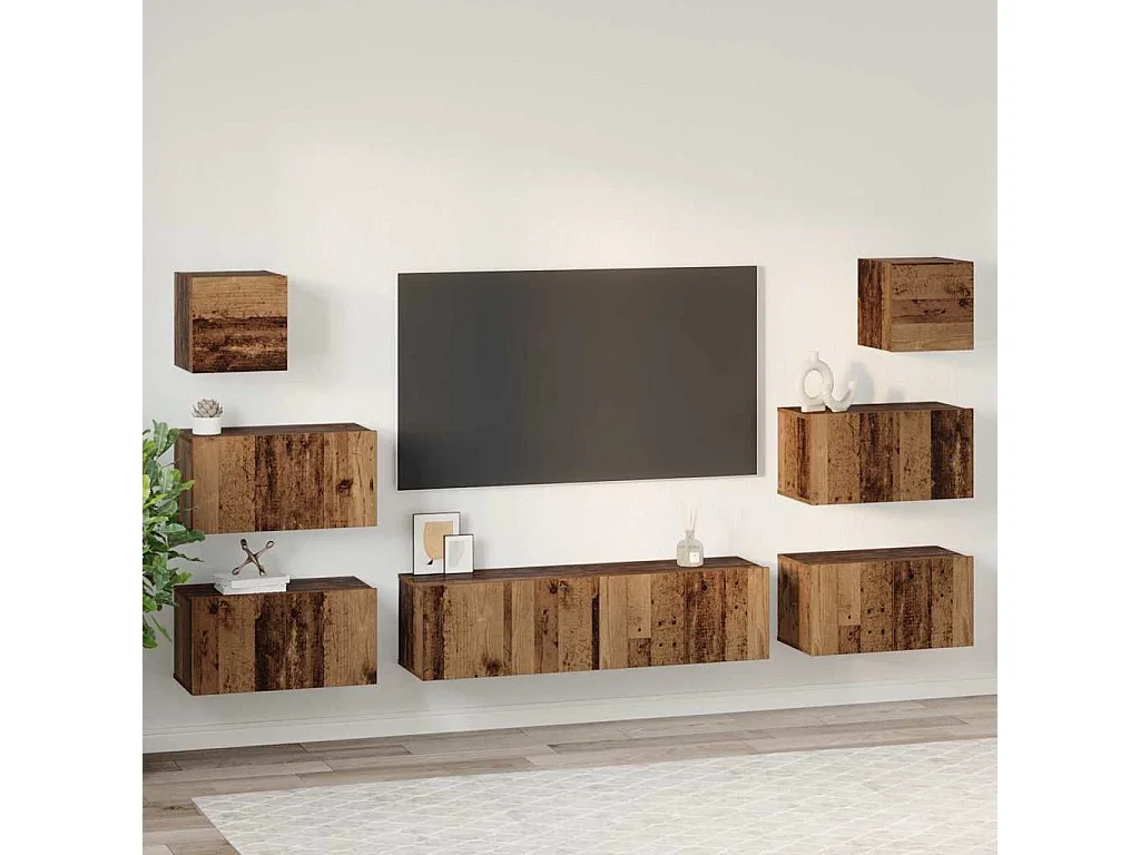 Ensemble meuble TV 8 pièces Bois ancien 60 x 30 x 30 cm