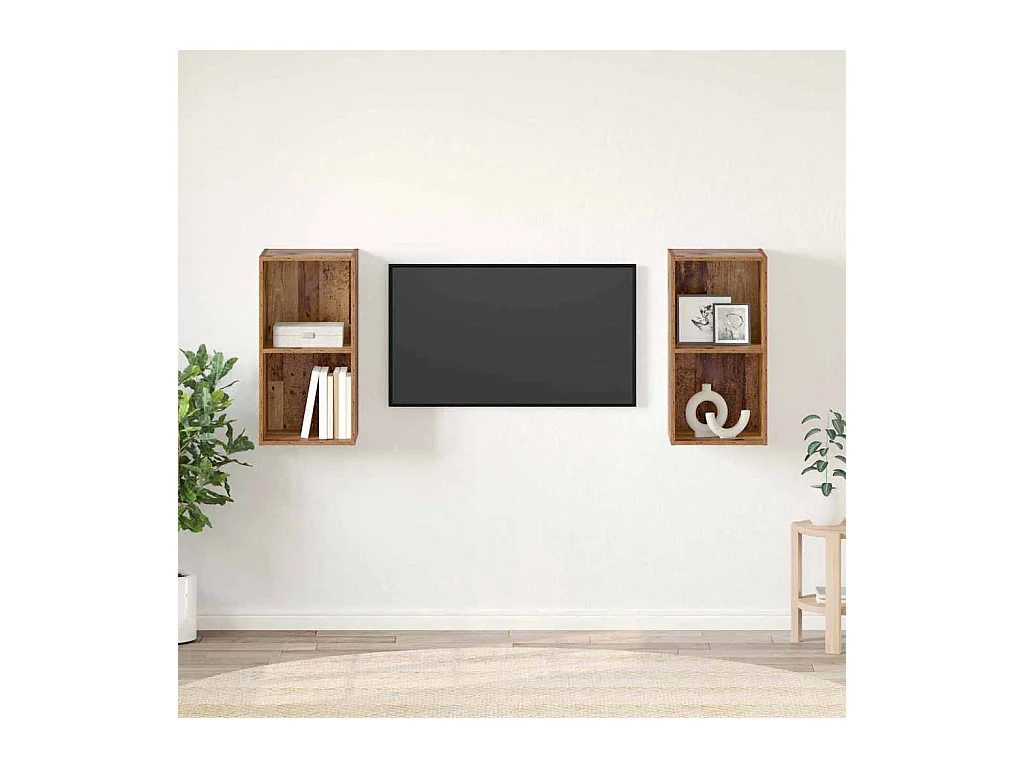 Meuble TV mural 2 pièces Bois ancien 37 x 37 x 72 cm