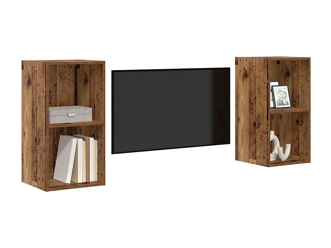 Meuble TV mural 2 pièces Bois ancien 37 x 37 x 72 cm