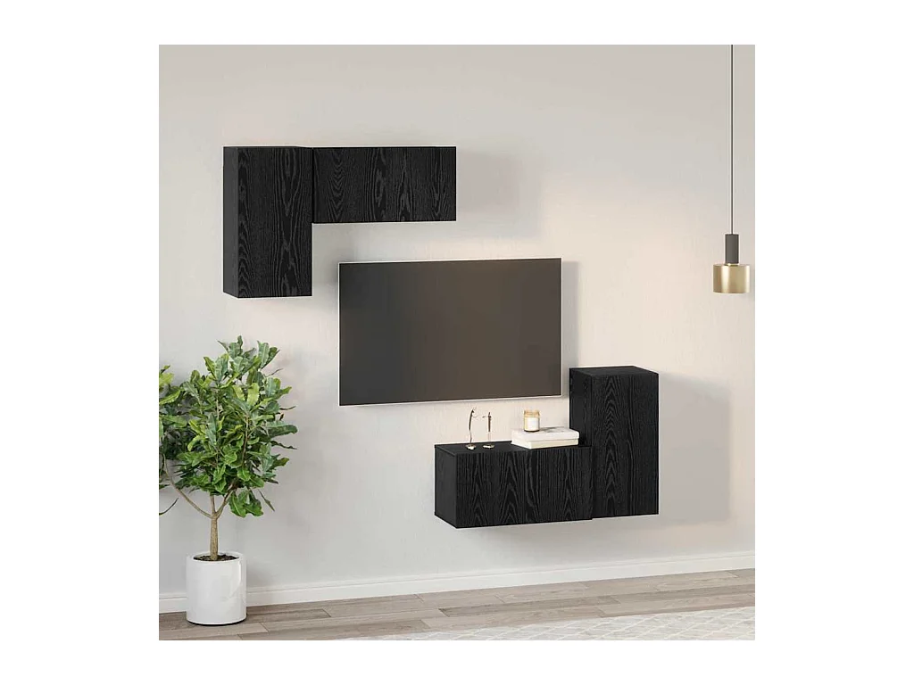 Ensemble meuble TV 4 pièces Chêne noir 60 x 30 x 30 cm