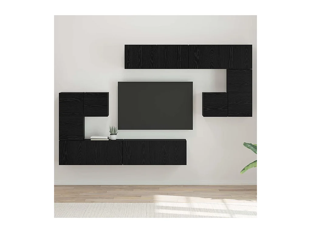 Ensemble meuble TV Montage mural 8 pièces Chêne noir