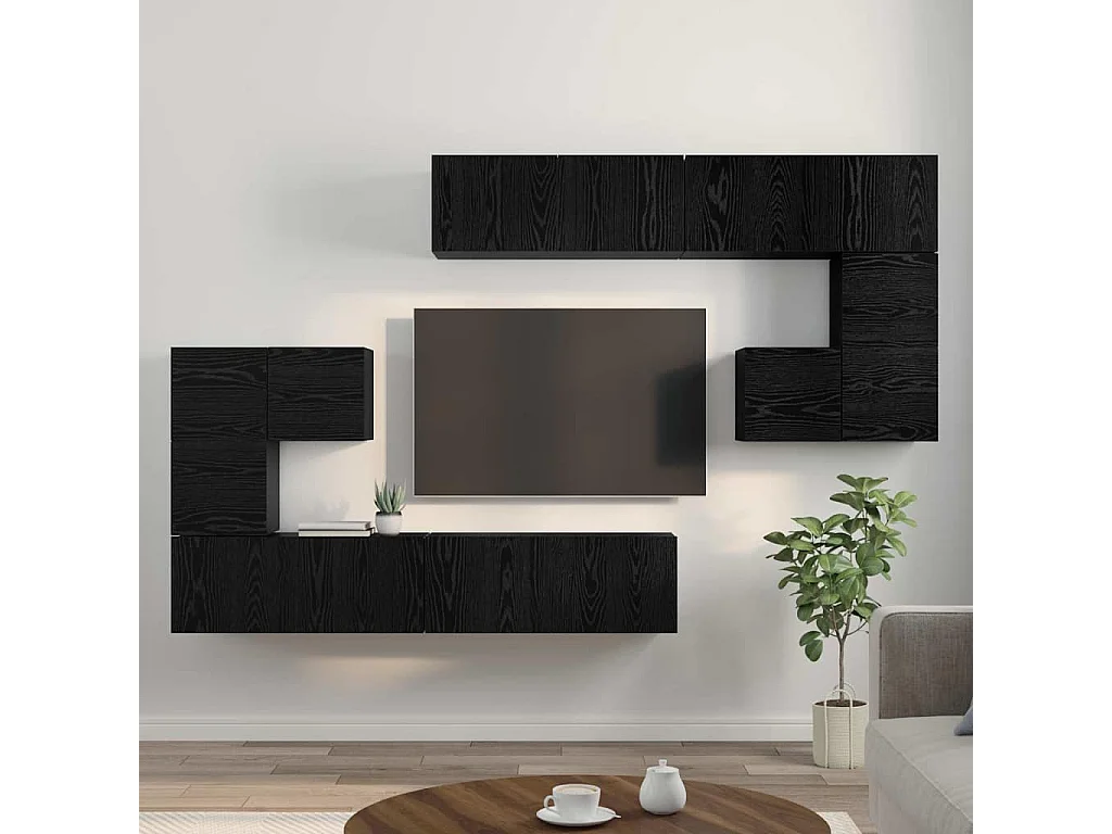 Ensemble meuble TV Montage mural 8 pièces Chêne noir