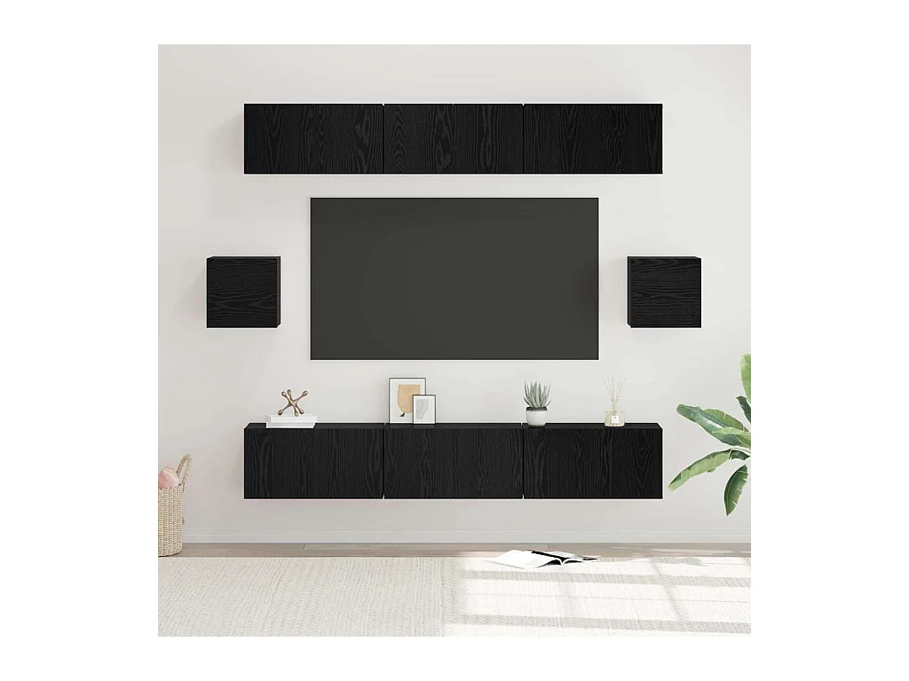 Ensemble meuble TV 8 pièces Chêne noir 60 x 30 x 30 cm