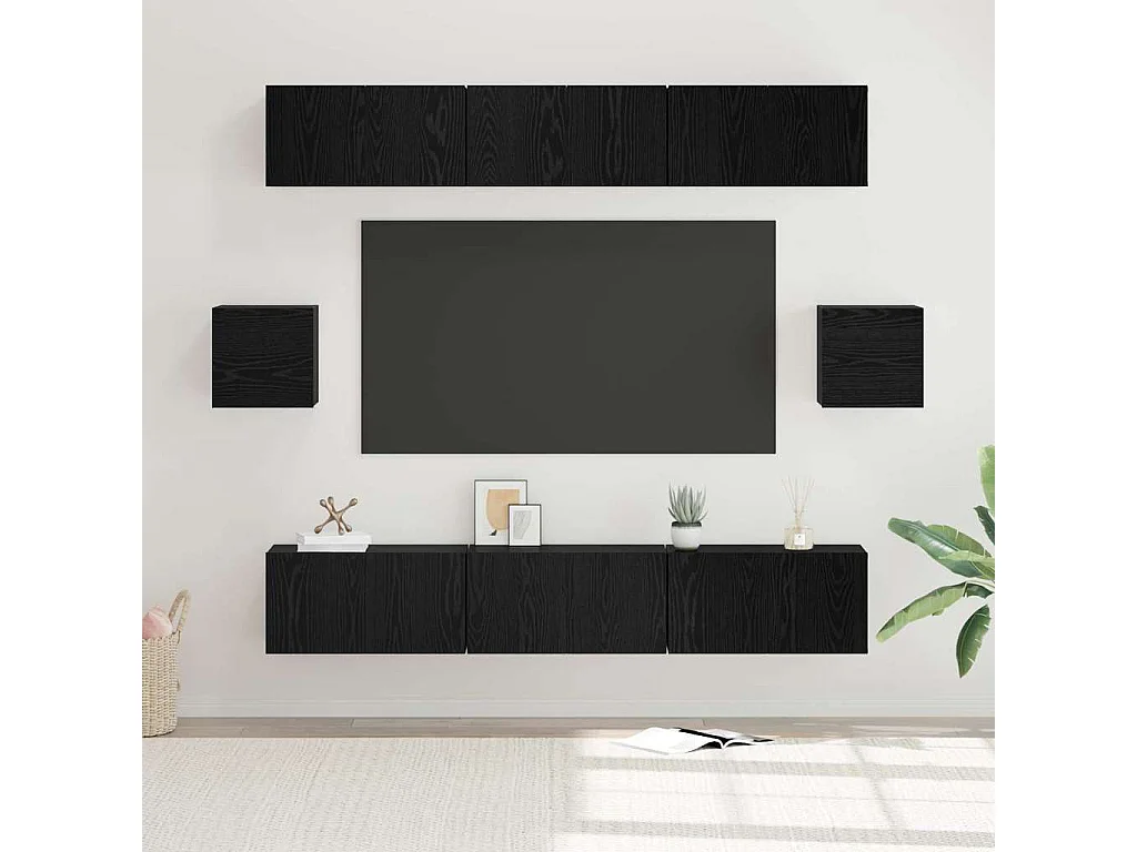 Conjunto de mueble de TV 8 pcs Roble negro 60 x 30 x 30 cm