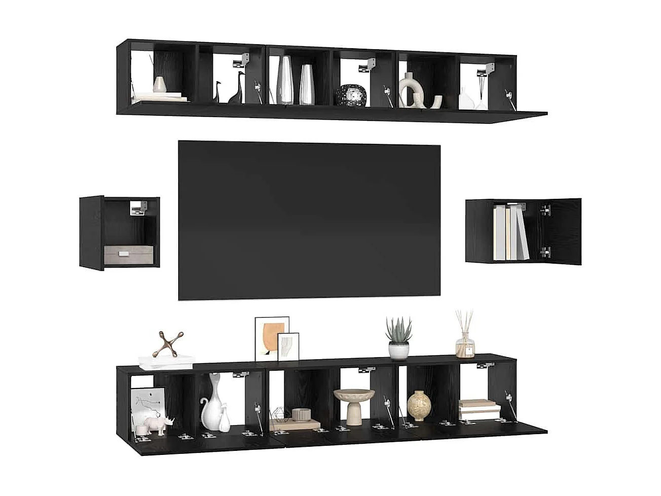 Conjunto de mueble de TV 8 pcs Roble negro 60 x 30 x 30 cm