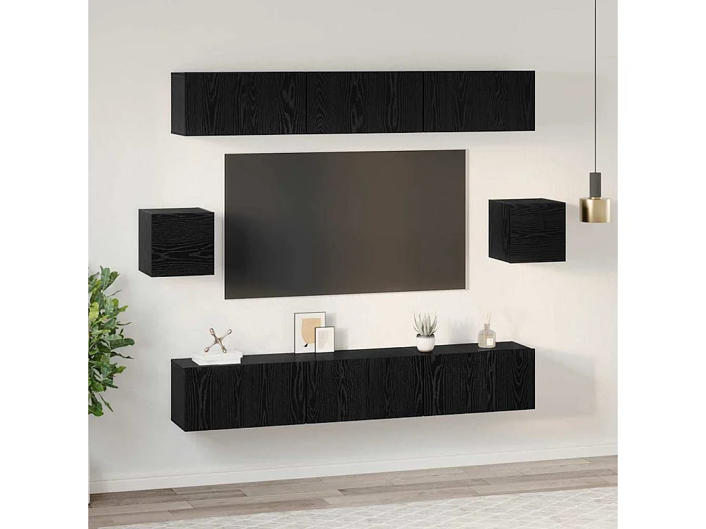Conjunto de mueble de TV 8 pcs Roble negro 60 x 30 x 30 cm