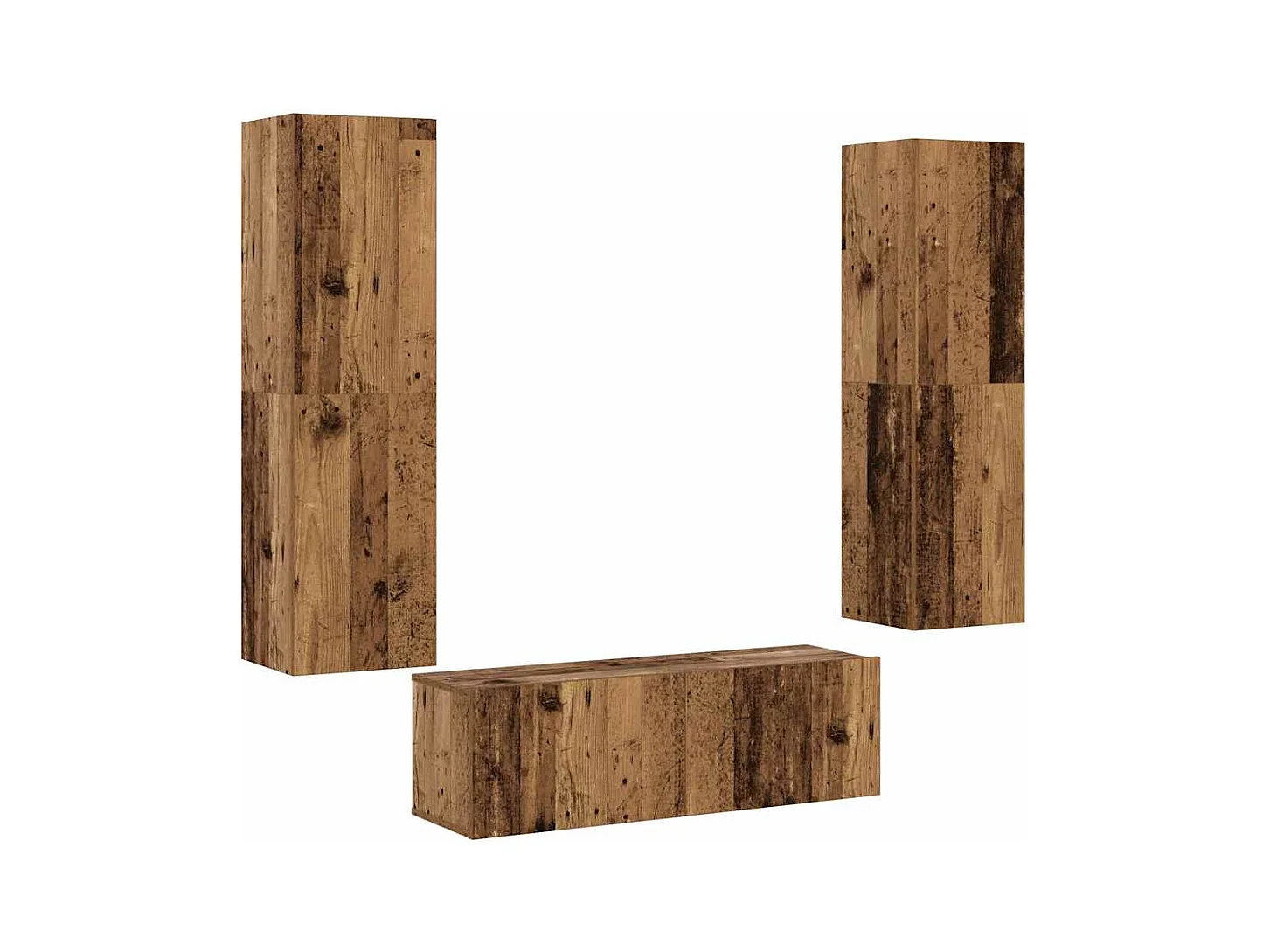 Meubles TV muraux 3 pièces vieux bois bois d'ingénierie