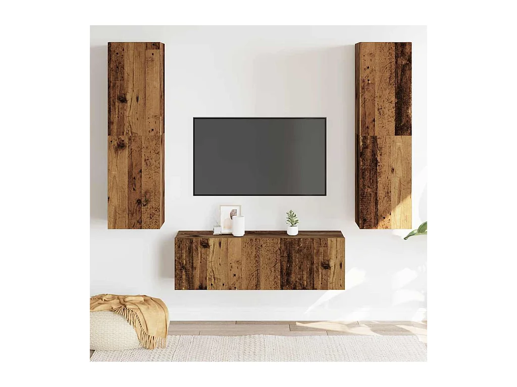 Meubles TV muraux 3 pièces vieux bois bois d'ingénierie