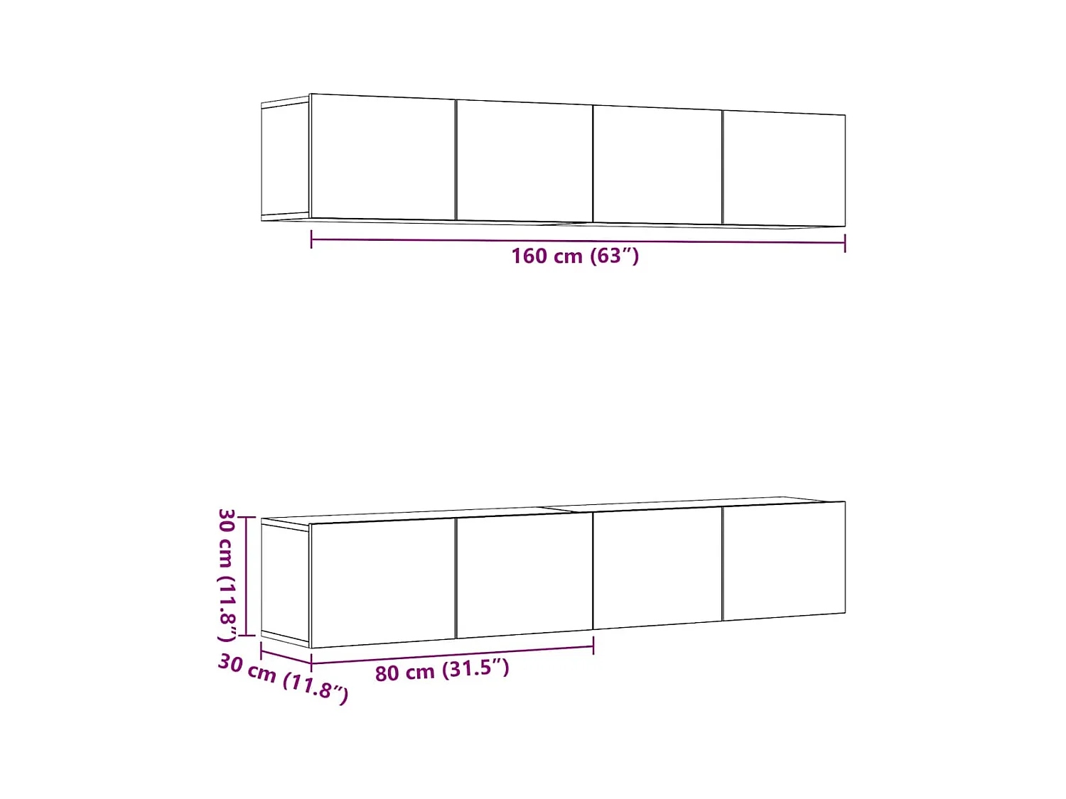 Meubles TV muraux 4 pièces vieux bois bois d'ingénierie