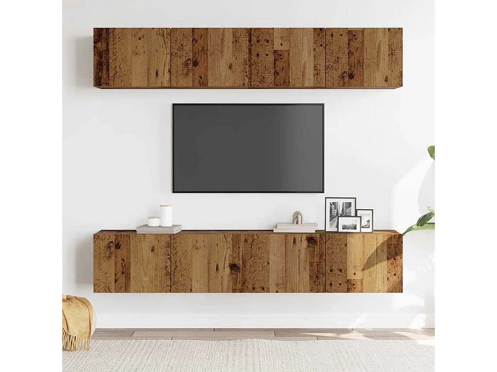 Meubles TV muraux 4 pièces vieux bois bois d'ingénierie