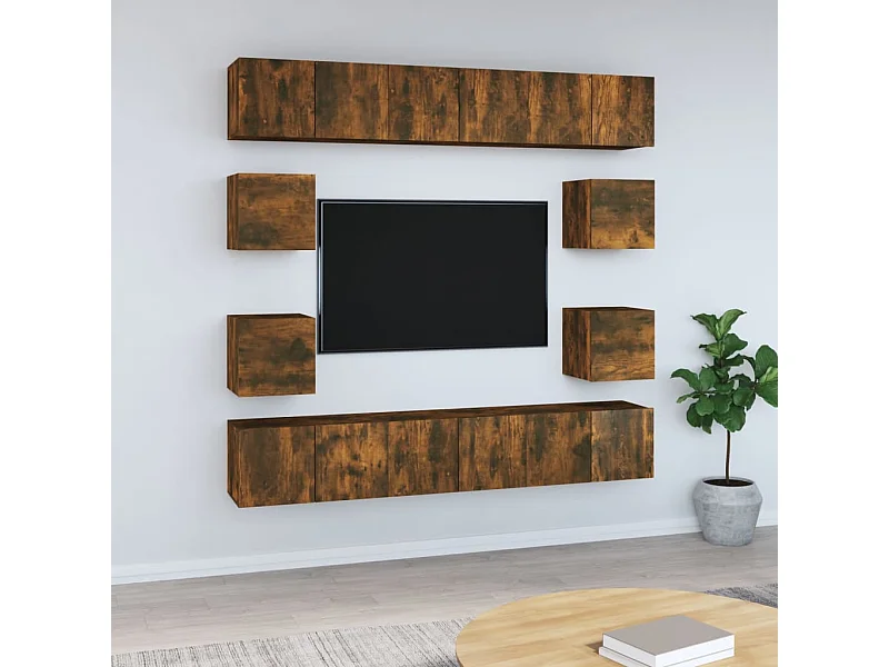 Ensemble de meubles TV 10 pièces Chêne fumé Bois d'ingénierie