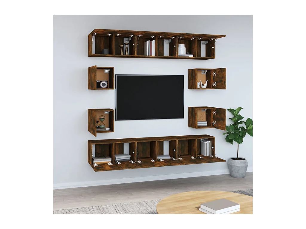 Ensemble de meubles TV 10 pièces Chêne fumé Bois d'ingénierie