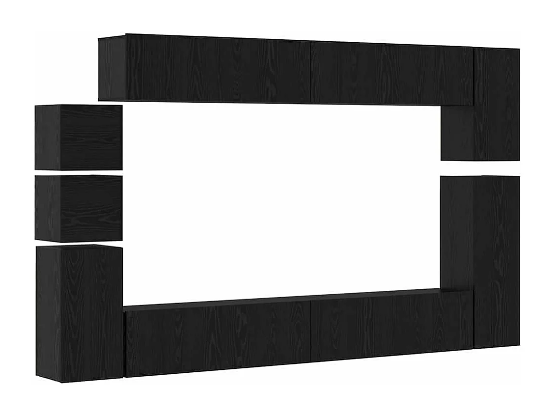 Conjunto de mueble de TV 9 pcs Roble negro Madera contrachapada